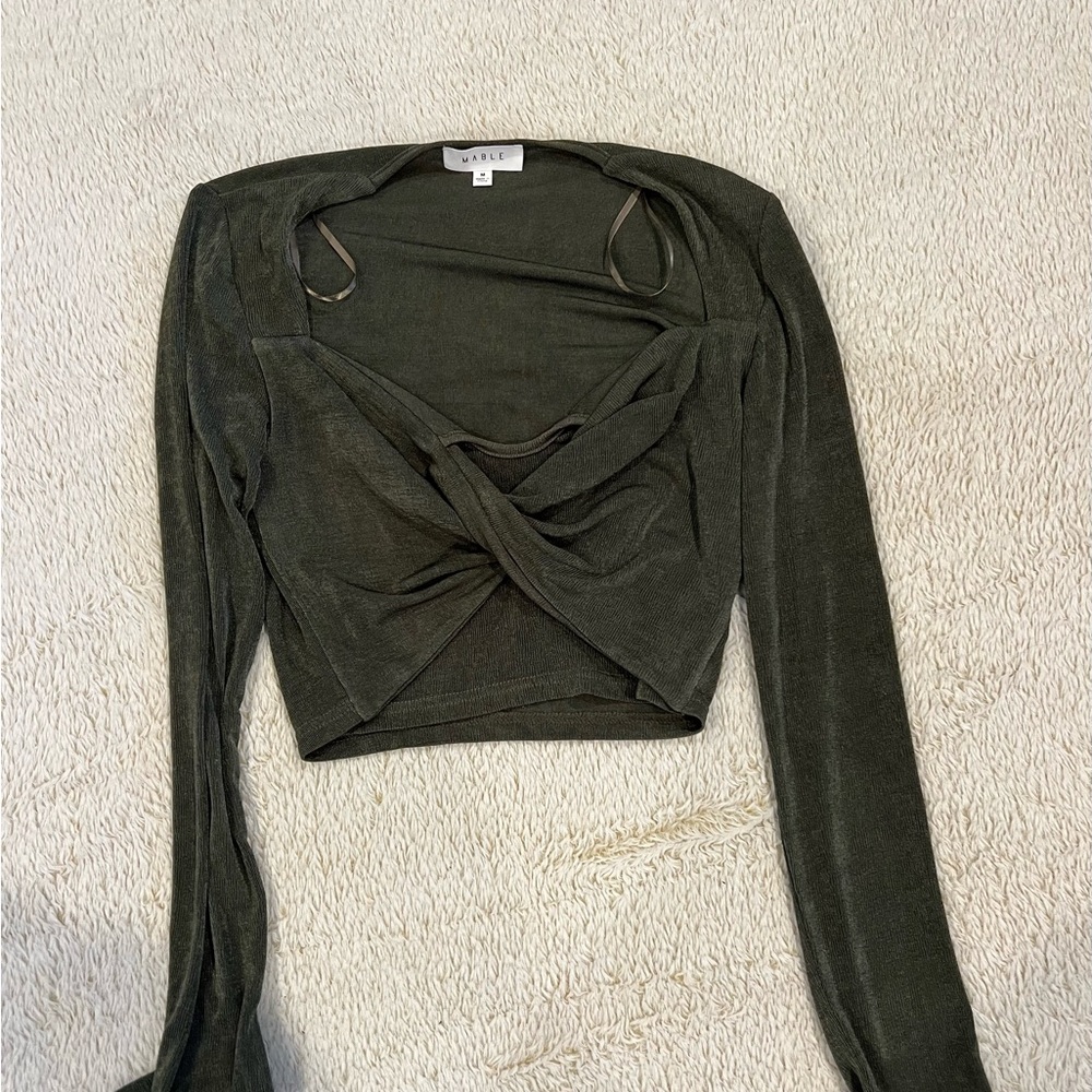Olive Green Long Sleeve Twist Front Top